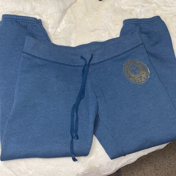 VICTORIA’s SECREt PINK 2007 Blue Sweatpants Gold Cream Patch Logo Back MEDIUM - Picture 6 of 16